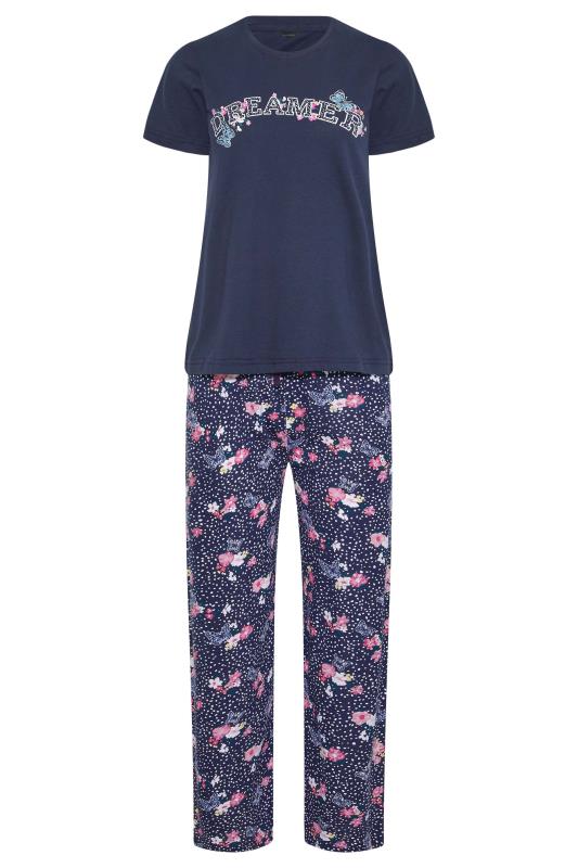 Petite Navy Blue 'Dreamer' Floral Print Pyjama Set | PixieGirl  7