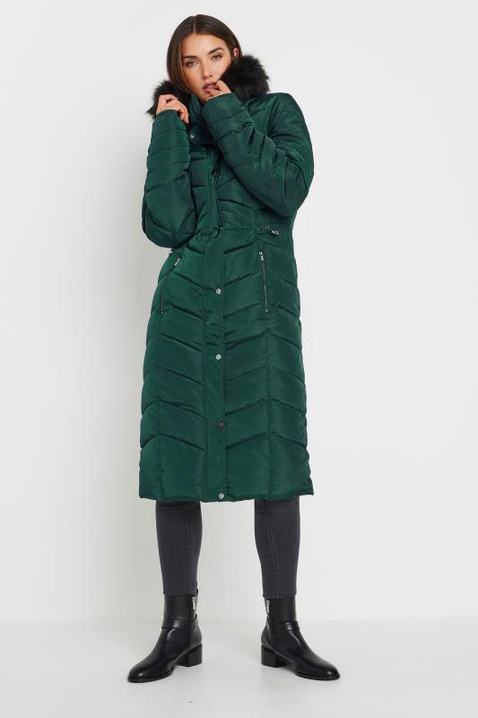 LTS Tall Women's Green Faux Fur Trim Padded Longline Coat | Long Tall Sally 2