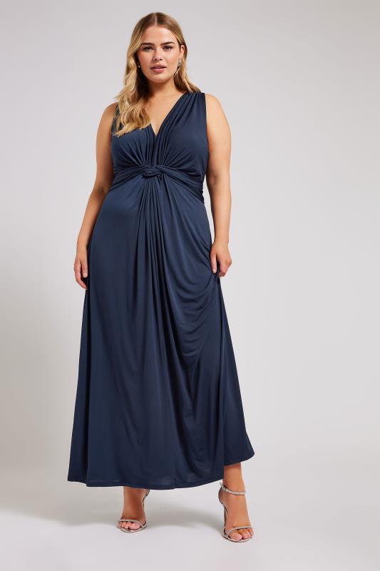YOURS LONDON Plus Size Navy Blue Knot Front Maxi Dress | Yours Clothing 3
