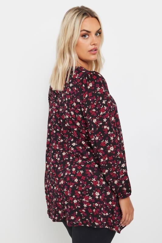 YOURS Curve Burgundy Red Ditsy Floral Swing Top | Yours Clothing 3