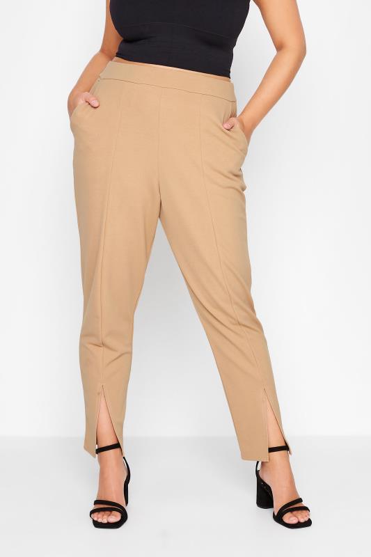 LIMITED COLLECTION Curve Camel Brown Split Hem Tapered Trousers 1