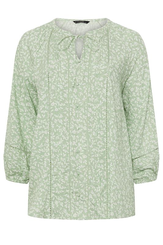 EVANS Plus Size Sage Green Ditsy Tie Neck Blouse | Evans 5