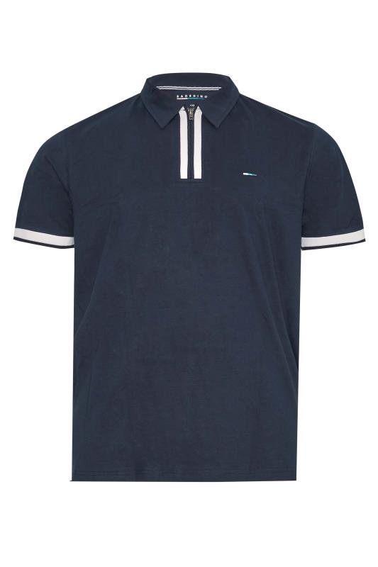 BadRhino Big & Tall Navy Blue Stripe Placket Polo Shirt 1