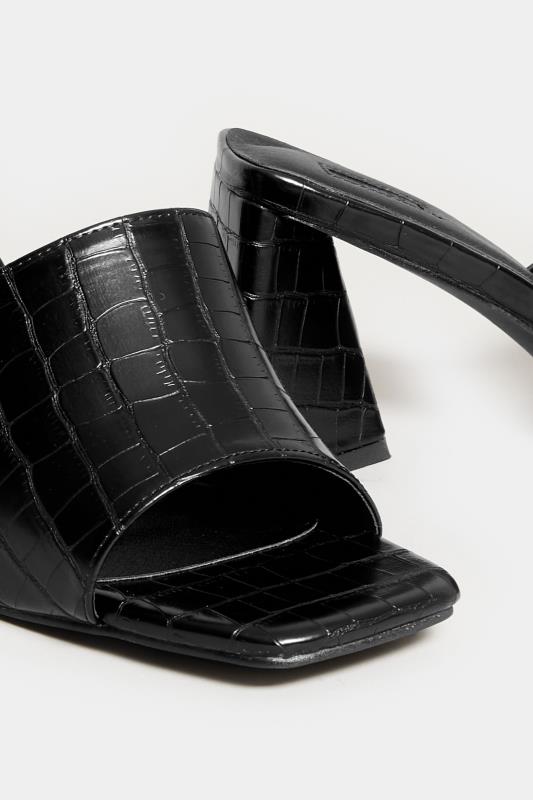 LIMITED COLLECTION Black Triangular Heeled Croc Mules In Wide E Fit & Extra Wide EEE Fit  5