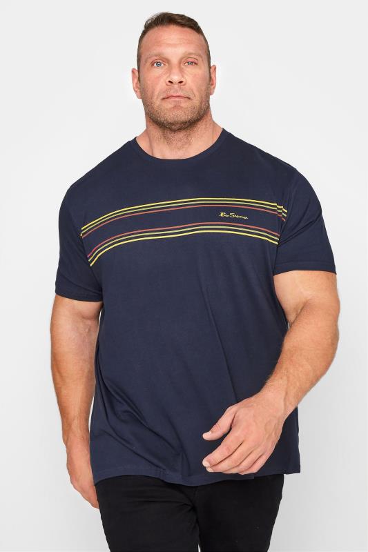 Plus Size  BEN SHERMAN Navy Chest Stripe Logo T-Shirt