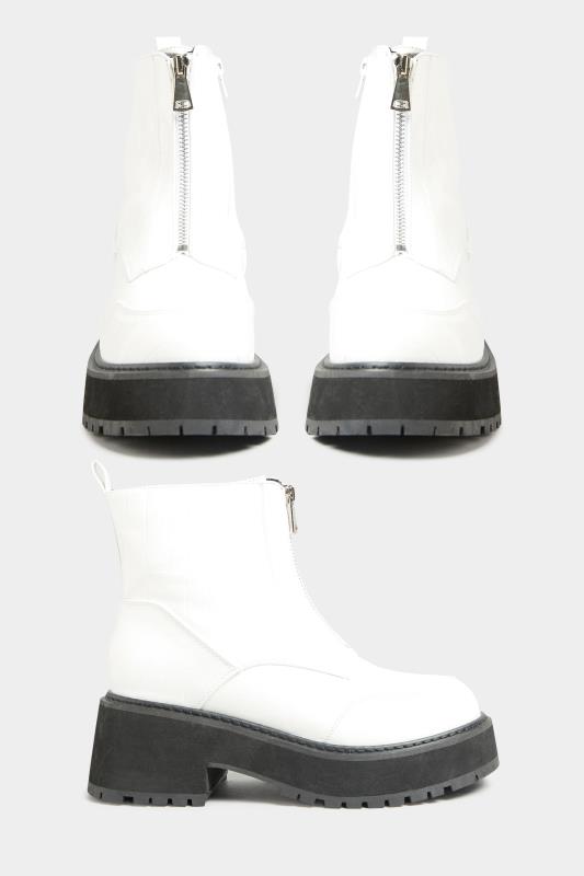 White Croc Leather Look Zip Chunky Boots In Wide Fit | Yours Clothing 2