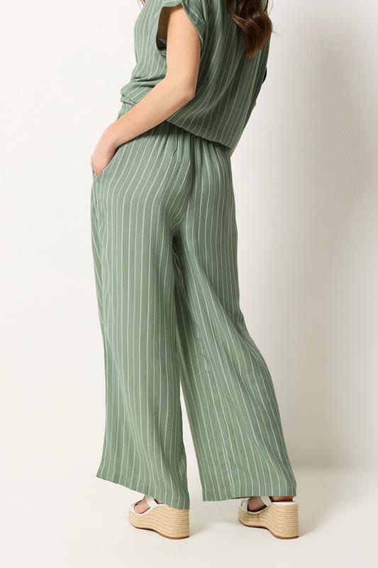 M&Co Sage Green Stripe Wide Leg Trousers | M&Co 2