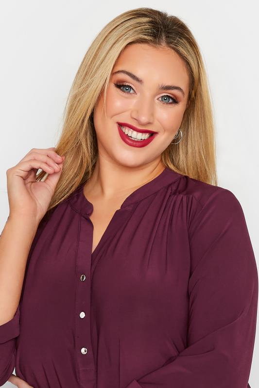 YOURS LONDON Plus Size Burgundy Red Half Placket Shirt | Yours Clothing 4