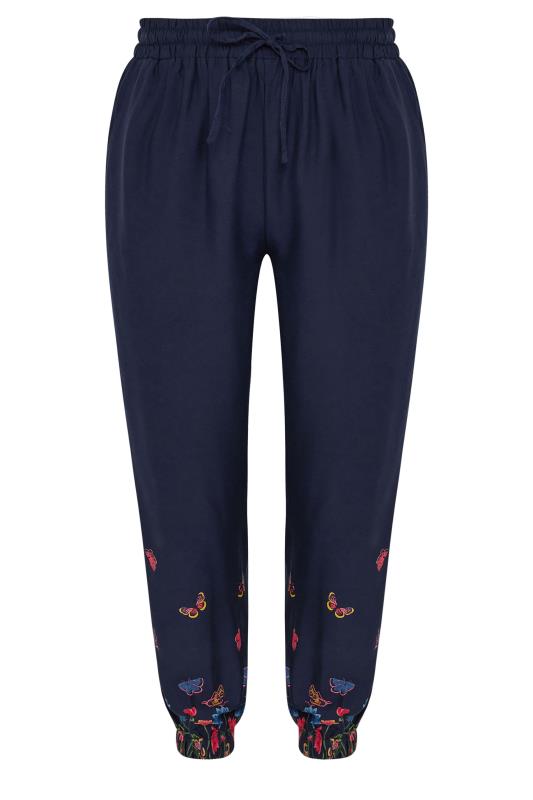 YOURS Plus Size Navy Blue Butterfly Print Border Joggers | Yours Clothing 6