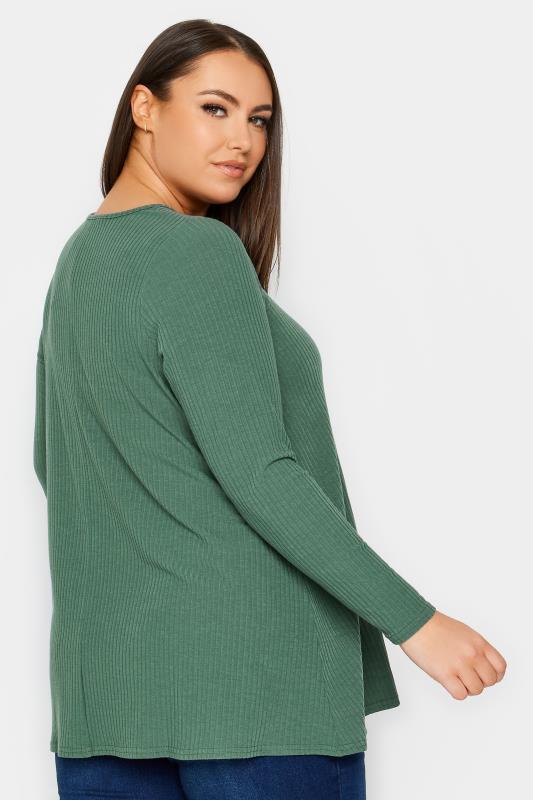 YOURS Plus Size Dark Green Ribbed Swing T-Shirt | Yours Clothing 3