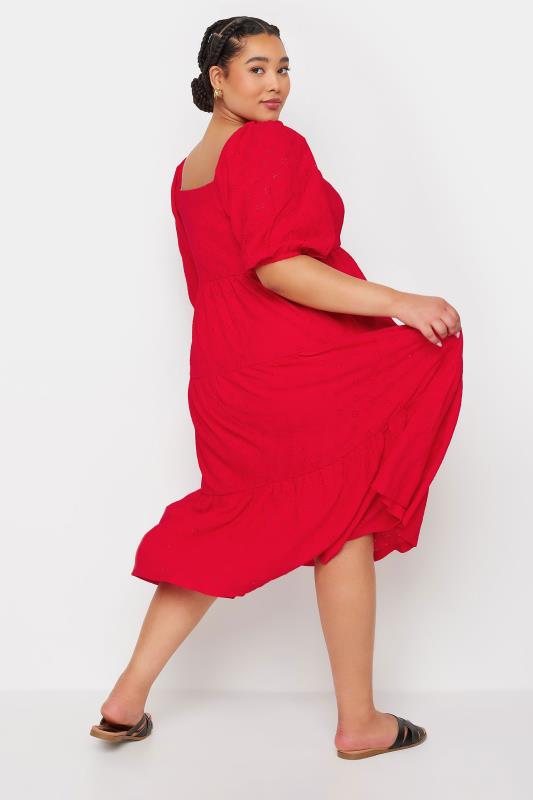 YOURS Plus Size Red Broderie Anglaise Button Front Dress | Yours Clothing 4