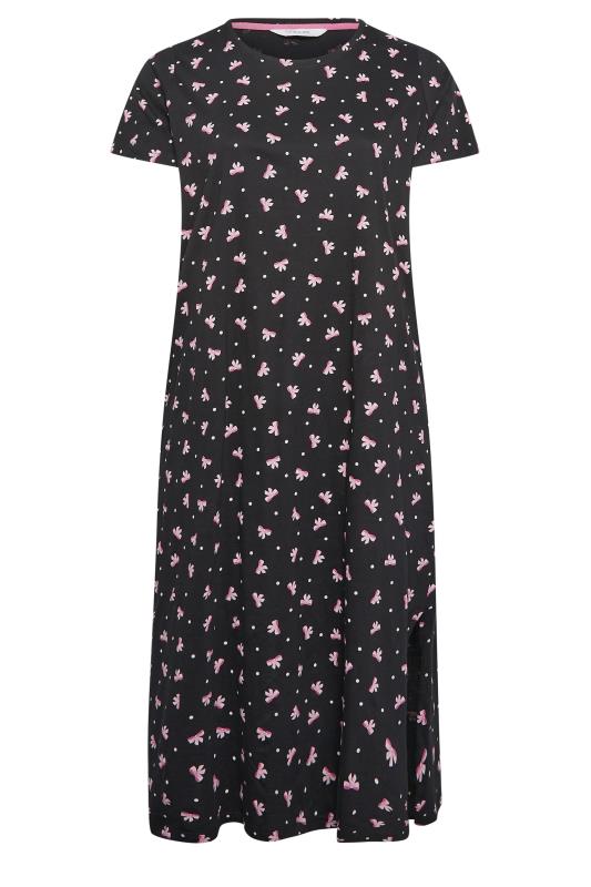 Plus Size Black Bow Polka Dot Print Midaxi Nightdress | Yours Clothing 5