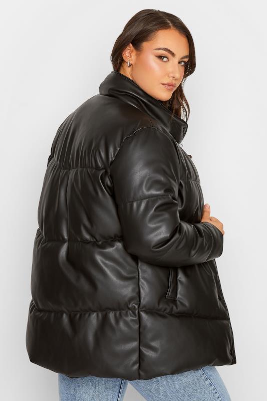 YOURS Plus Size Curve Black Faux Leather Puffer Jacket | Yours Clothing  3