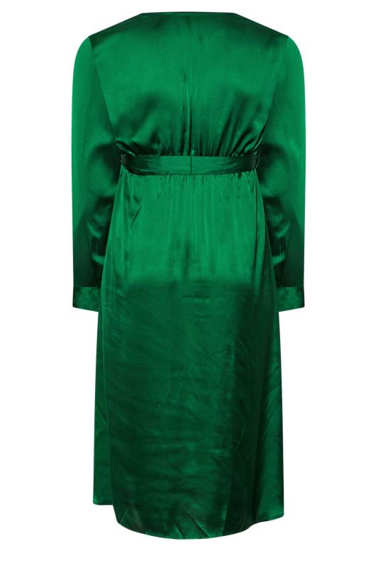 LIMITED COLLECTION Curve Forest Green Satin Wrap Dress 7