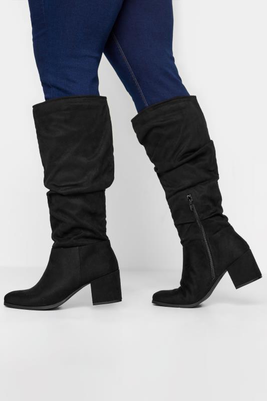 Plus Size  LIMITED COLLECTION Curve Black Slouch Knee High Boots In Extra Wide EEE Fit