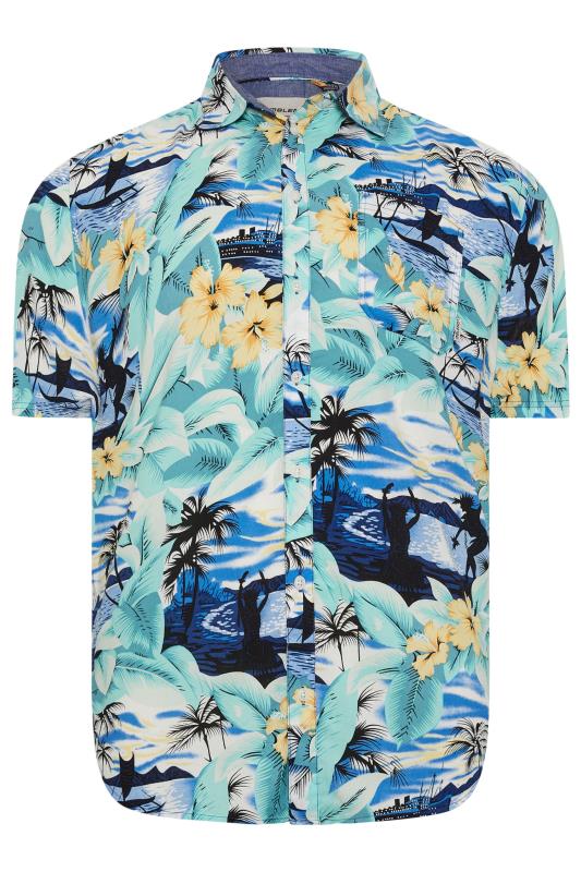 BLEND Big & Tall Blue Beach Print Short Sleeve Shirt | BadRhino 3