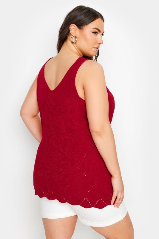 YOURS Plus Size Red Scallop Hem Knitted Vest Top | Yours Clothing 4