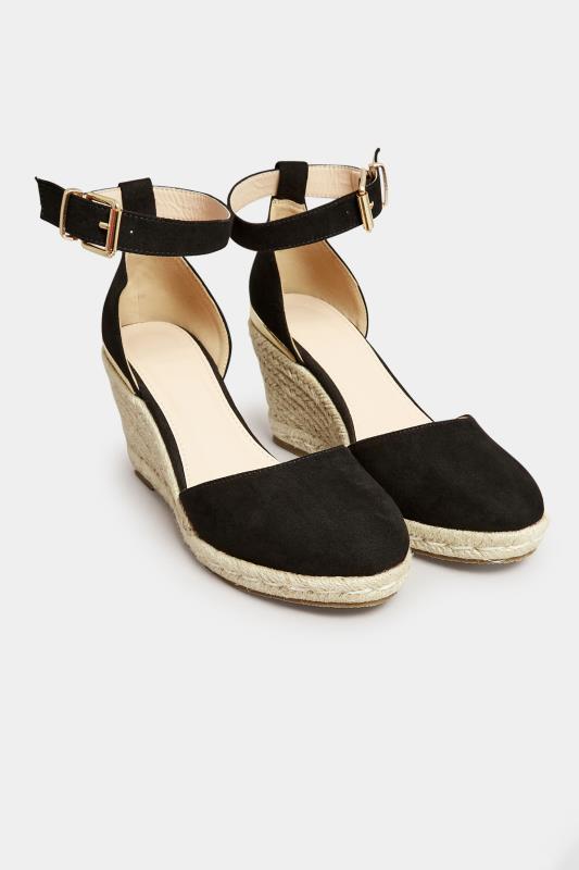PixieGirl Black Espadrille Wedge Sandals In Standard Fit | PixieGirl 2