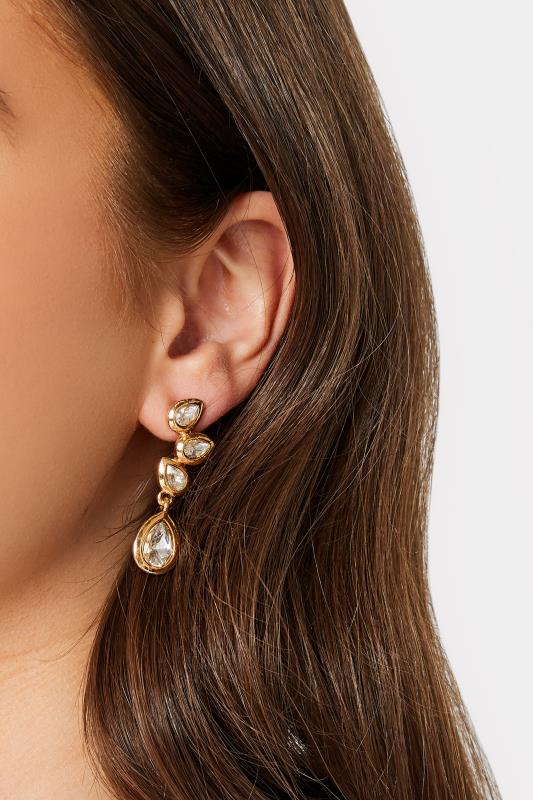 Gold Cluster Diamante Drop Earrings | Yours Clothing 1