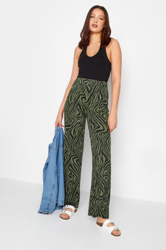 LTS Tall Khaki Green Zebra Print Wide Leg Trousers | Long Tall Sally  2