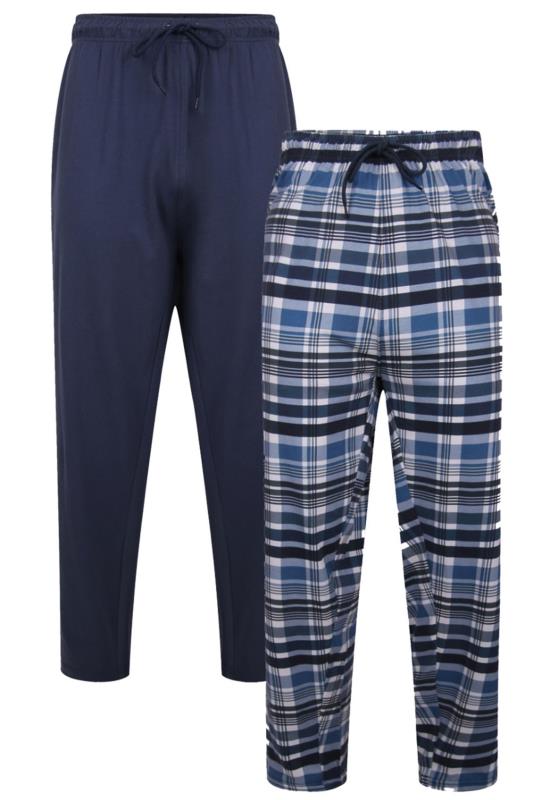 KAM Big & Tall 2 PACK Navy Blue Check Lounge Bottoms 4