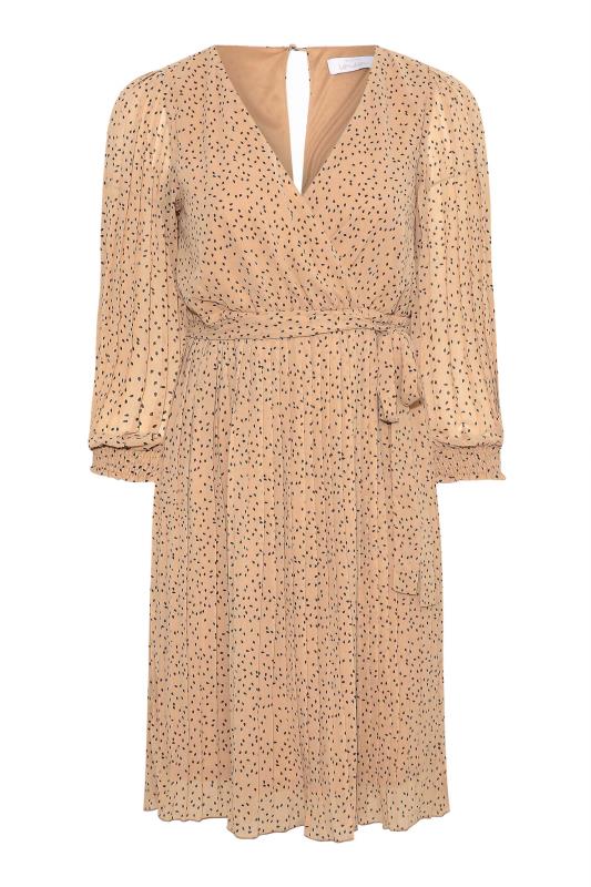 YOURS LONDON Plus Size Beige Brown Spot Print Pleated Wrap Dress | Yours Clothing 6