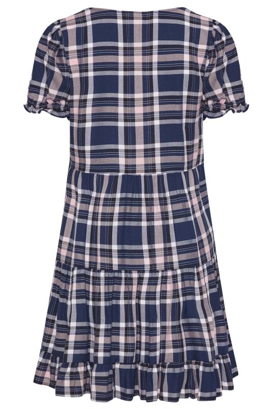 Petite Navy Blue Check Tiered Frill Tunic Dress 7