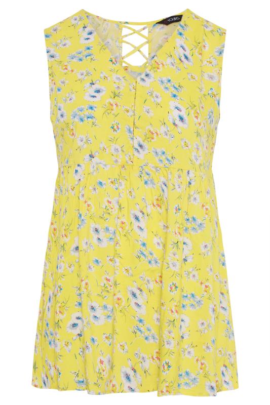 Curve Yellow Floral Hook & Eye Front Sleeveless Smock Top_F.jpg