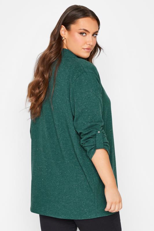YOURS LUXURY Plus Size Teal Green Metallic Cardigan | Yours Clothing 3