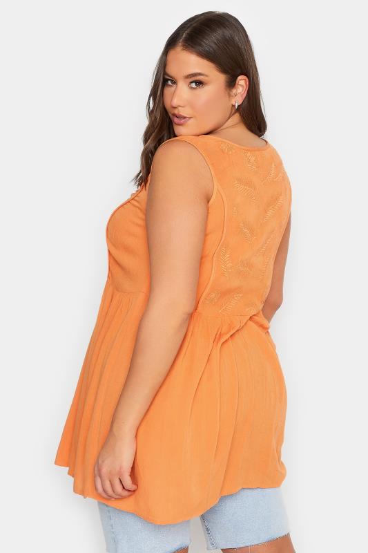 YOURS Plus Size Orange Embroidered Peplum Vest Top | Yours Clothing 4