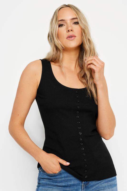 Tall  LTS Tall Black Ribbed Button Detail Vest Top