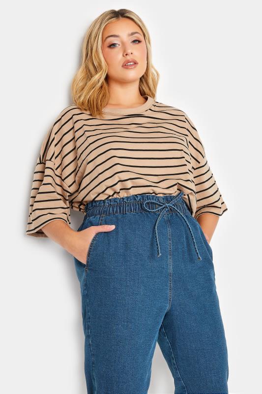 Plus Size Mid Blue Paperbag Waist Stretch MOM Jeans | Yours Clothing 3
