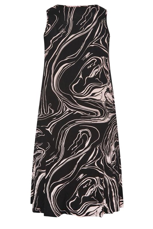 YOURS Curve Black Plus Size Marble Print Sleeveless Drape Pocket Midi Dress | Yours Clothing  7
