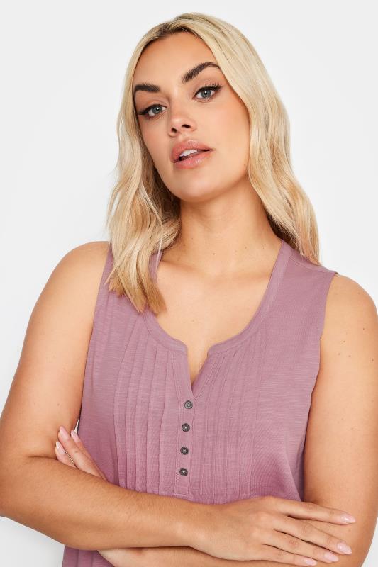 YOURS Plus Size Pink Pintuck Henley Vest Top | Yours Clothing 4