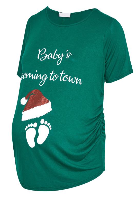 BUMP IT UP MATERNITY Green 'Baby's Coming To Town' Glitter Christmas T-Shirt_F2.jpg