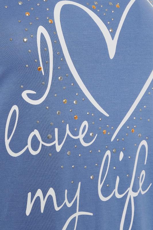 LTS Tall Denim Blue 'I Love My Life' Ruched Side Tunic Top 8