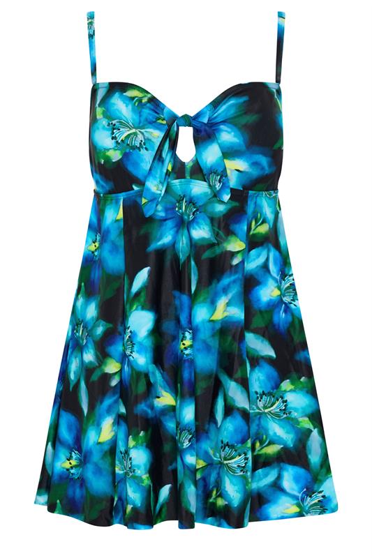 M&Co Blue Blurred Floral Print Knot Front Swimdress | M&Co 6