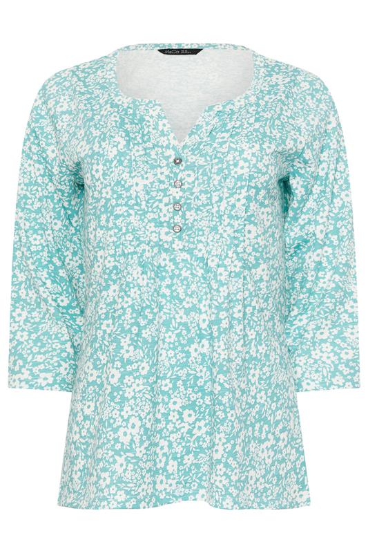 M&Co Green Floral Cotton Henley Top | M&Co 5