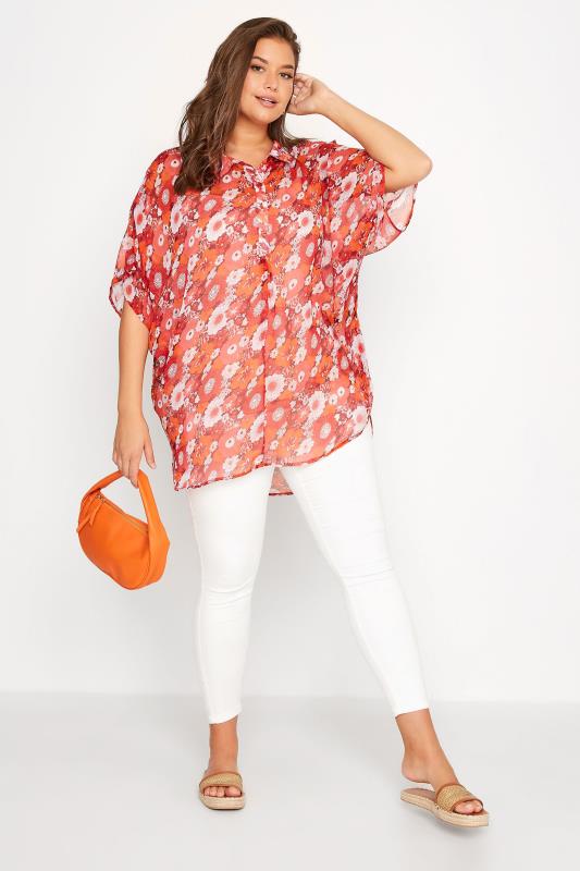 Curve Red Floral Batwing Blouse 2