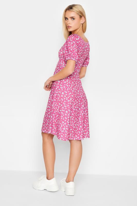 Petite Pink Daisy Print Ruched Front Dress | PixieGirl 3