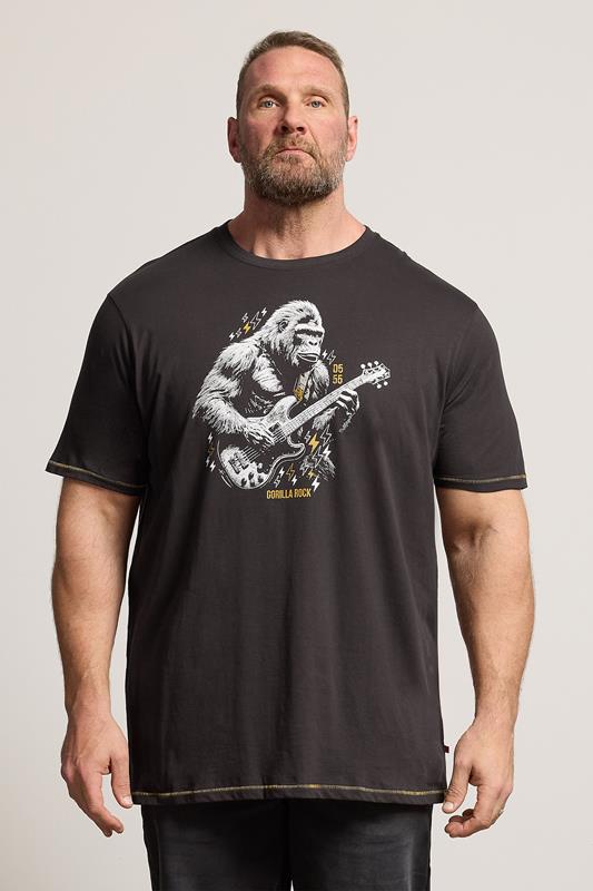  D555 Big & Tall T-shirt noir délavé à imprimé gorille et guitare