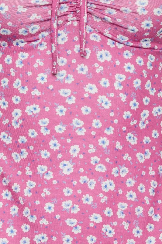 Petite Pink Daisy Print Ruched Front Top | PixieGirl 5