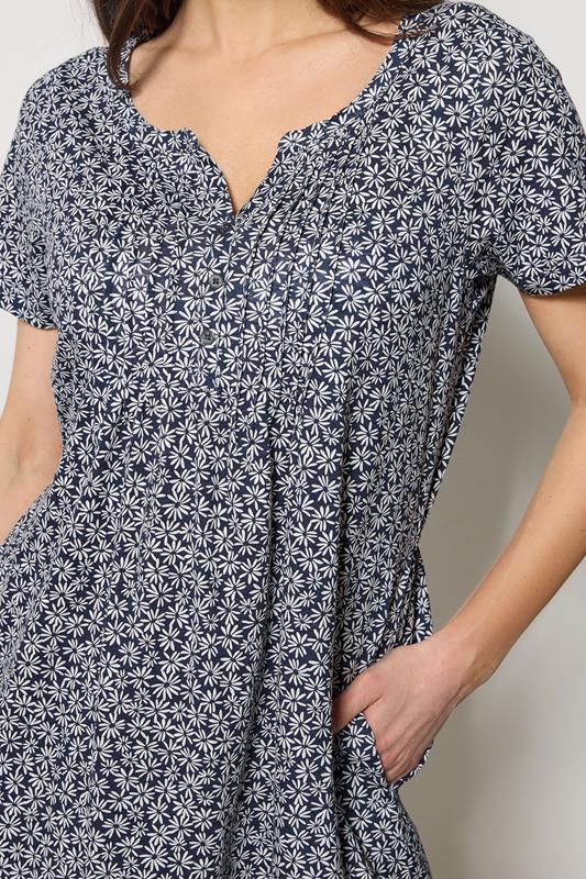 M&Co Navy Blue Ditsy Floral Henley Cotton Midi Dress | M&Co 4
