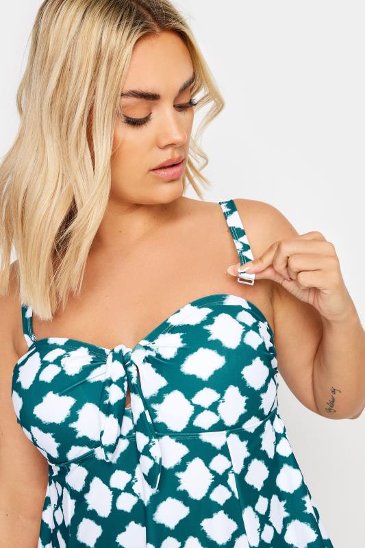 YOURS Plus Size Green Abstract Spot Knot Front Swim Dress | Yours Clothing 5