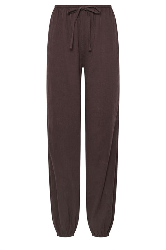 LTS Tall Women's Chocolate Brown Textured Cotton Balloon Trousers | Long Tall Sally 5