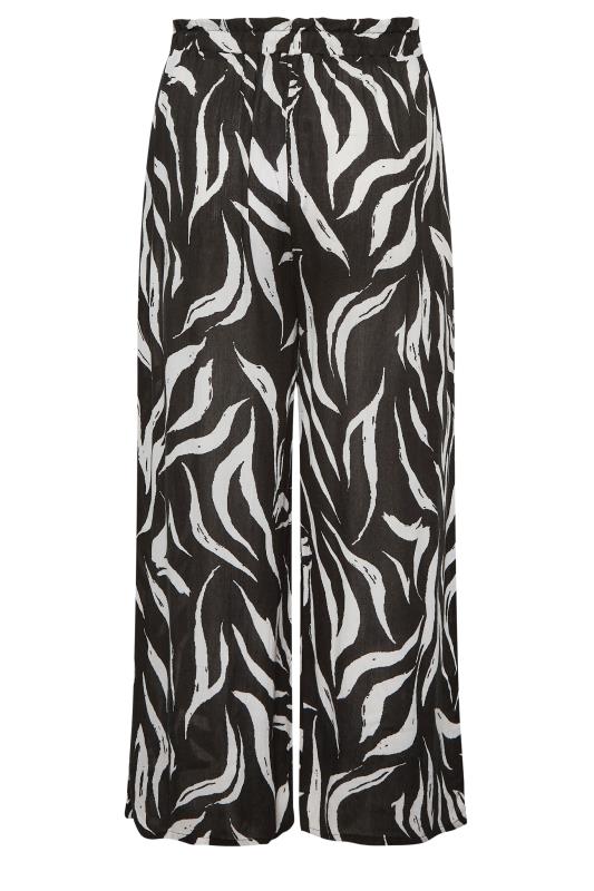 Plus Size Black Animal Print Wide Leg Beach Trousers | Yours Clothing 7