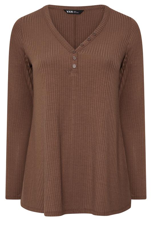 YOURS Plus Size Chocolate Brown Henley Swing Top | Yours Clothing 1