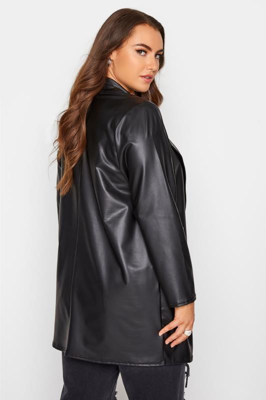 Plus Size Black Faux Leather Longline Blazer | Yours Clothing 3