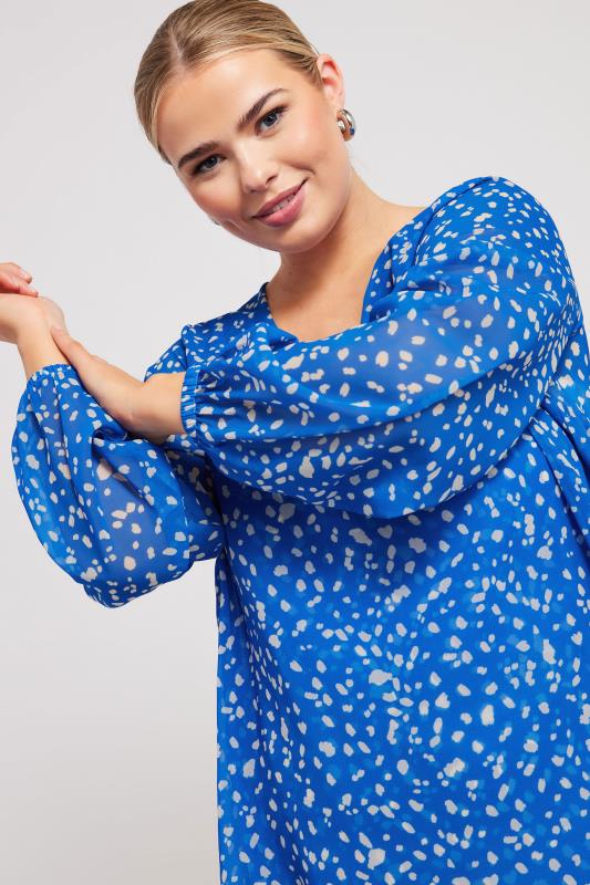 YOURS LONDON Plus Size Blue Dalmatian Print Wrap Front Blouse | Yours Clothing 4