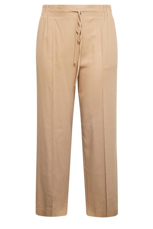 YOURS Curve Plus Size Beige Brown Wide Leg Linen Look Trousers | Yours Clothing  5